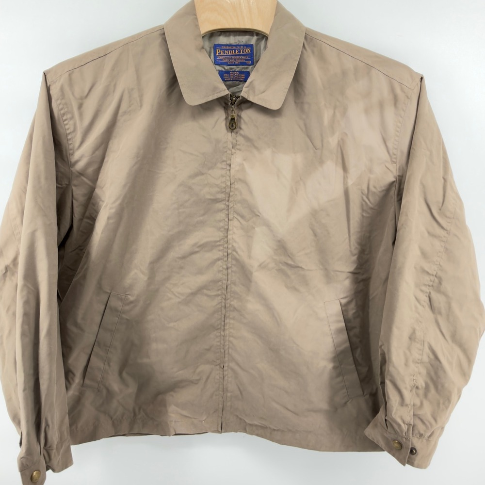VTG Pendleton Harrington Jacket Mens XL Tan Solid Full Zip Lightweight Casual
